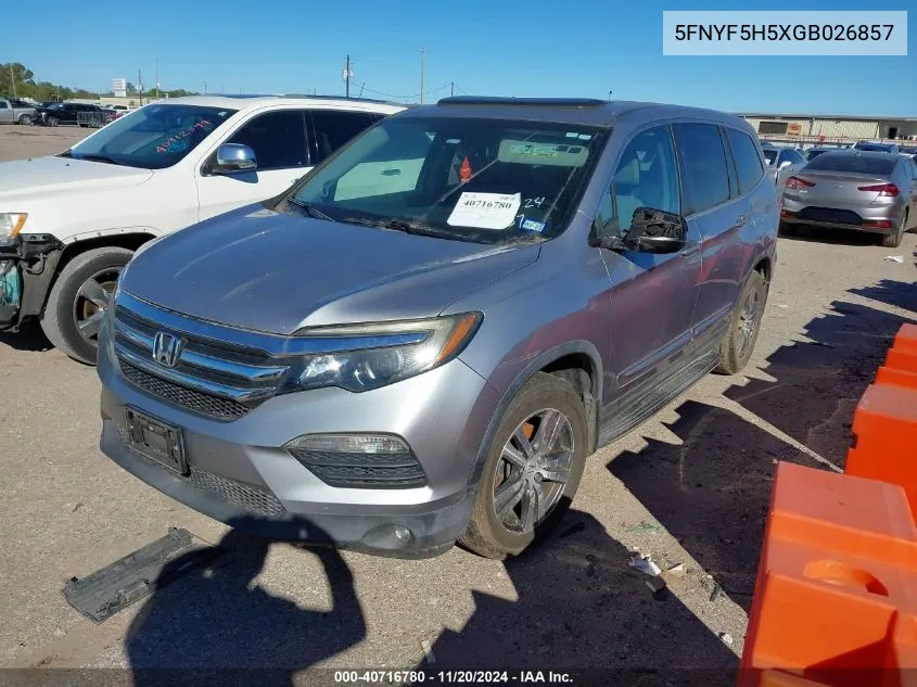 2016 Honda Pilot Ex-L VIN: 5FNYF5H5XGB026857 Lot: 40716780