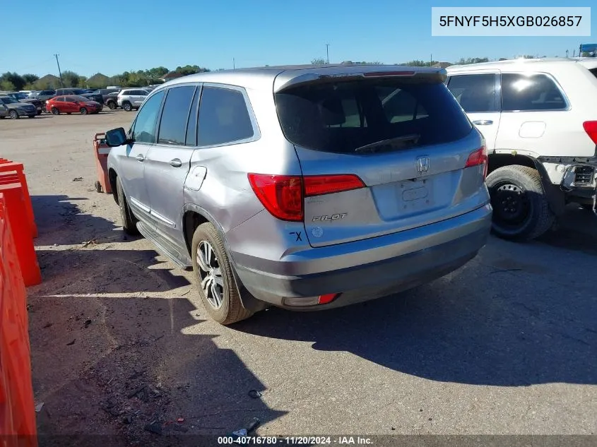 2016 Honda Pilot Ex-L VIN: 5FNYF5H5XGB026857 Lot: 40716780