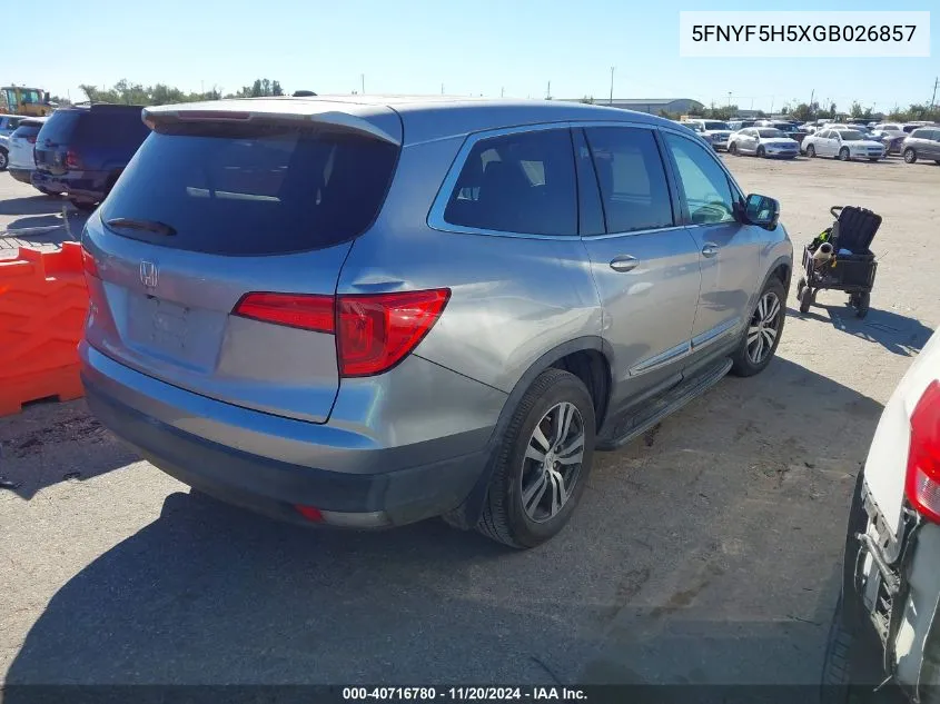 2016 Honda Pilot Ex-L VIN: 5FNYF5H5XGB026857 Lot: 40716780