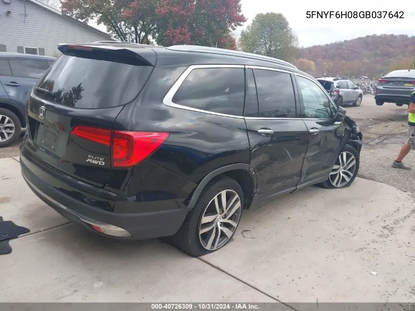 2016 Honda Pilot Elite VIN: 5FNYF6H08GB037642 Lot: 40726309