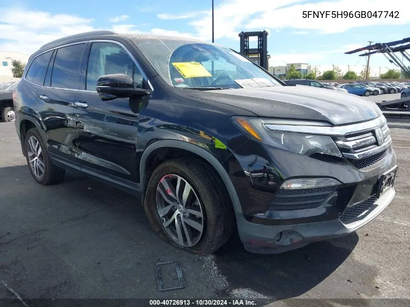 2016 Honda Pilot Touring VIN: 5FNYF5H96GB047742 Lot: 40726913