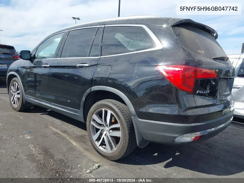 2016 Honda Pilot Touring VIN: 5FNYF5H96GB047742 Lot: 40726913