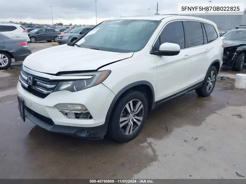 2016 Honda Pilot Ex-L VIN: 5FNYF5H87GB022825 Lot: 40750809