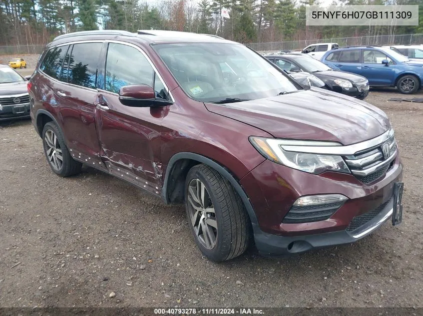 2016 Honda Pilot Elite VIN: 5FNYF6H07GB111309 Lot: 40793278