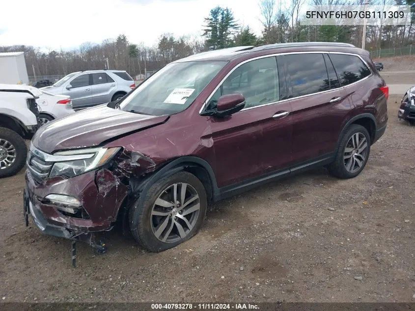 2016 Honda Pilot Elite VIN: 5FNYF6H07GB111309 Lot: 40793278