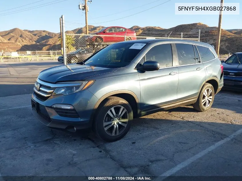 2016 Honda Pilot Ex VIN: 5FNYF5H4XGB027868 Lot: 40802788