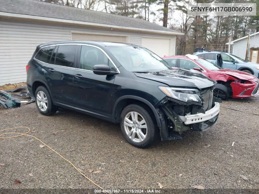 2016 Honda Pilot Lx VIN: 5FNYF6H17GB006990 Lot: 40857967