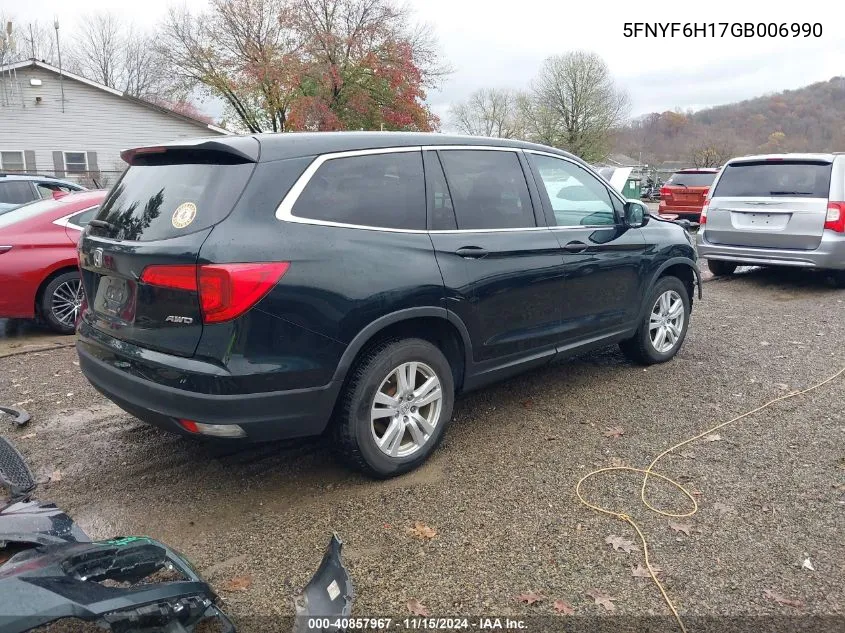 2016 Honda Pilot Lx VIN: 5FNYF6H17GB006990 Lot: 40857967