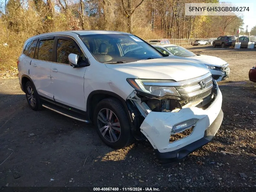 2016 Honda Pilot Ex-L VIN: 5FNYF6H53GB086274 Lot: 40867480