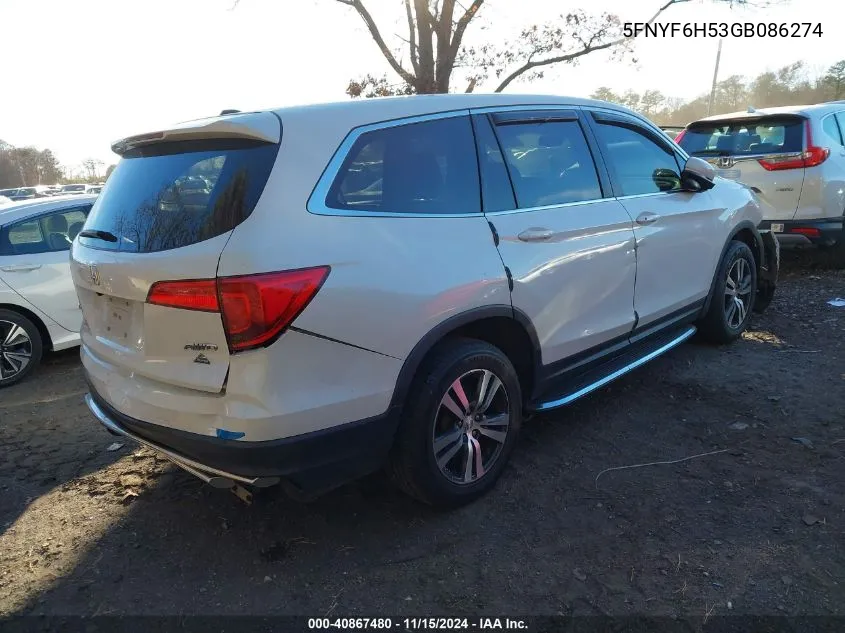 2016 Honda Pilot Ex-L VIN: 5FNYF6H53GB086274 Lot: 40867480