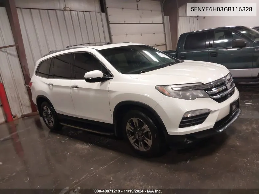 2016 Honda Pilot Elite VIN: 5FNYF6H03GB116328 Lot: 40871219