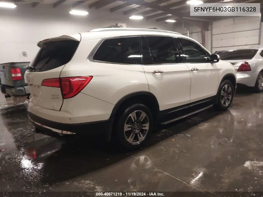 2016 Honda Pilot Elite VIN: 5FNYF6H03GB116328 Lot: 40871219