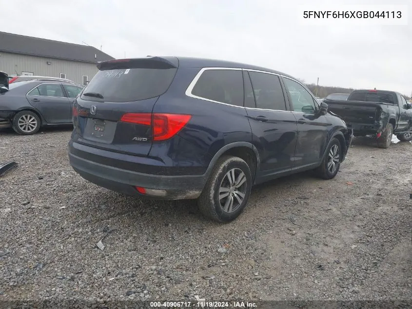 2016 Honda Pilot Ex-L VIN: 5FNYF6H6XGB044113 Lot: 40906717