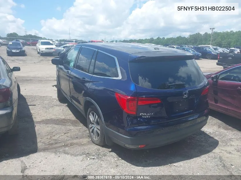 2017 Honda Pilot Ex VIN: 5FNYF5H31HB022504 Lot: 39387619