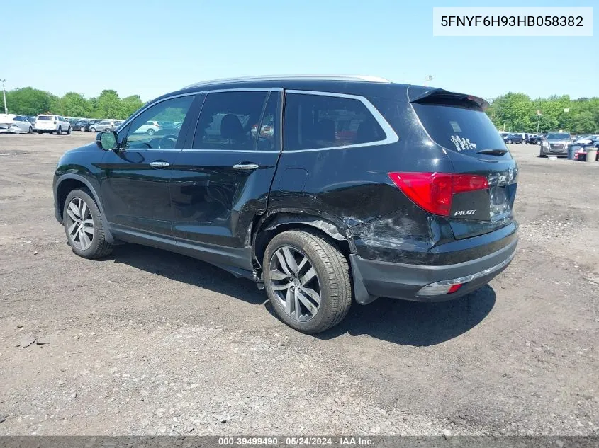 2017 Honda Pilot Touring VIN: 5FNYF6H93HB058382 Lot: 39499490