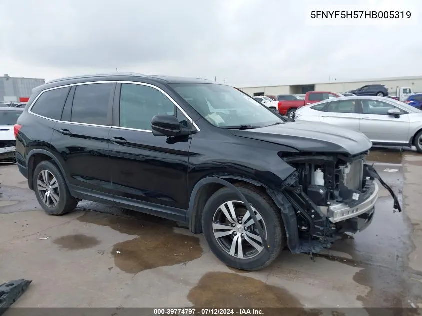 2017 Honda Pilot Ex-L VIN: 5FNYF5H57HB005319 Lot: 39774797