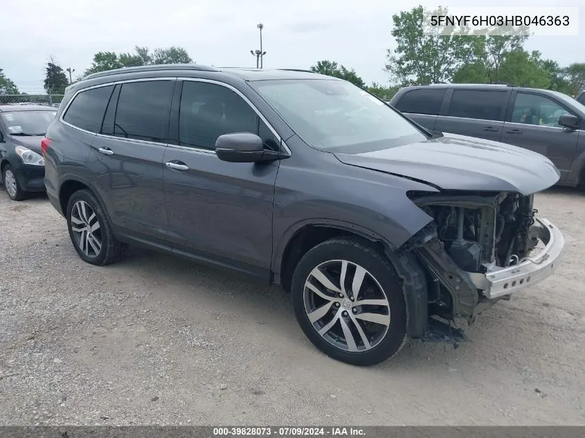 2017 Honda Pilot Elite VIN: 5FNYF6H03HB046363 Lot: 39828073