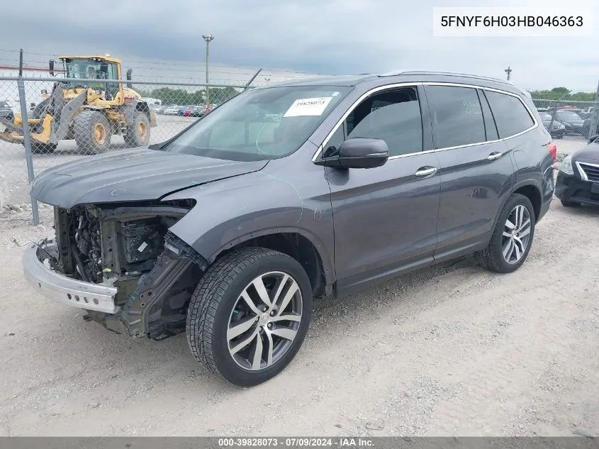 2017 Honda Pilot Elite VIN: 5FNYF6H03HB046363 Lot: 39828073