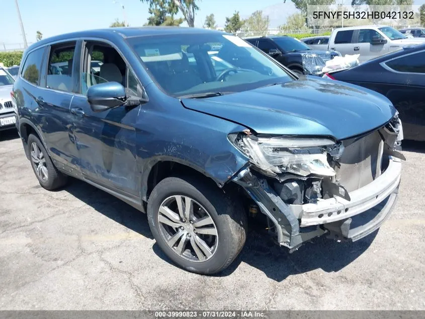 2017 Honda Pilot Ex VIN: 5FNYF5H32HB042132 Lot: 39990823