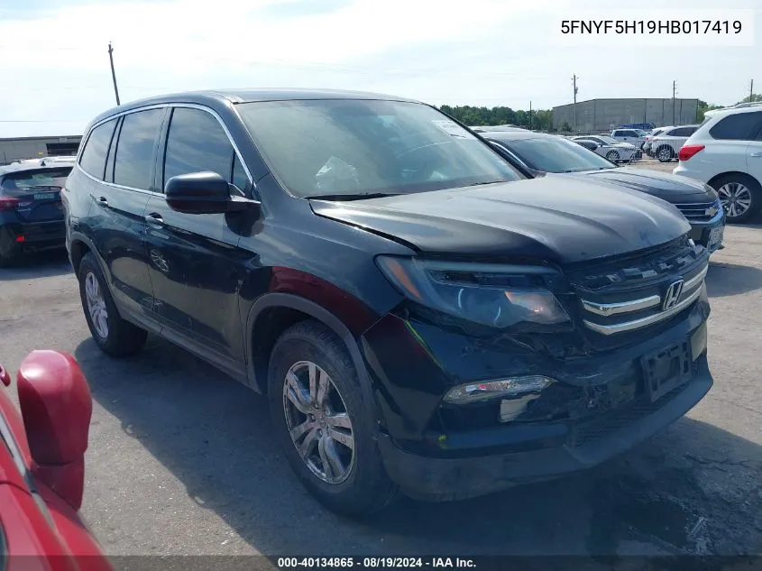 5FNYF5H19HB017419 2017 Honda Pilot Lx