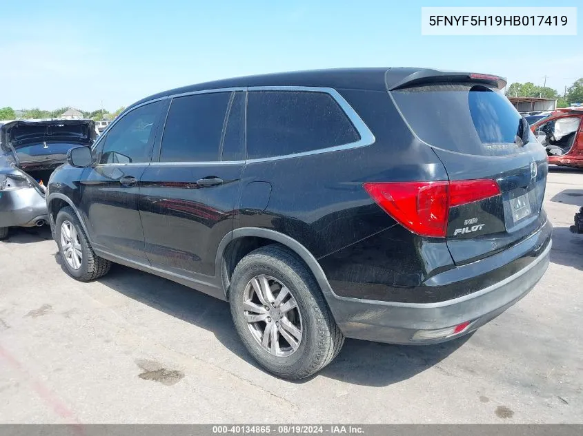 2017 Honda Pilot Lx VIN: 5FNYF5H19HB017419 Lot: 40134865