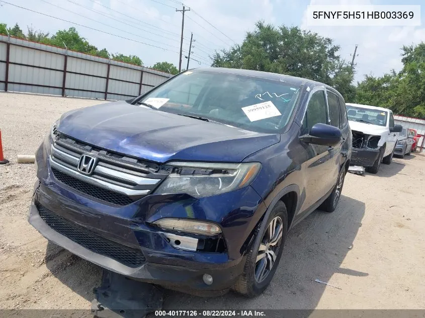 2017 Honda Pilot Ex-L VIN: 5FNYF5H51HB003369 Lot: 40177126