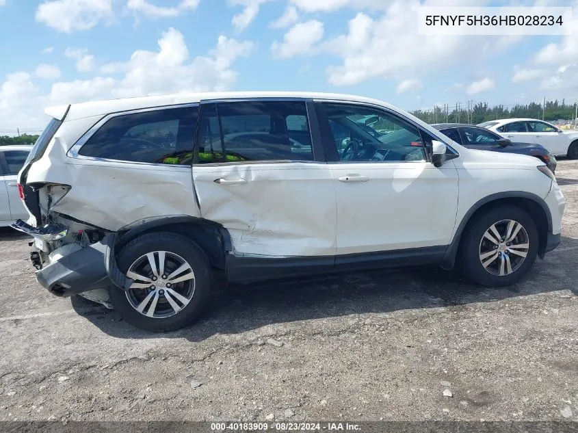 2017 Honda Pilot Ex VIN: 5FNYF5H36HB028234 Lot: 40183909