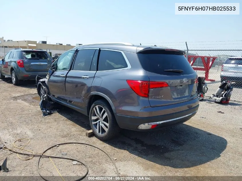 2017 Honda Pilot Elite VIN: 5FNYF6H07HB025533 Lot: 40202704