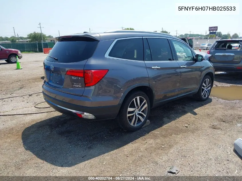 2017 Honda Pilot Elite VIN: 5FNYF6H07HB025533 Lot: 40202704