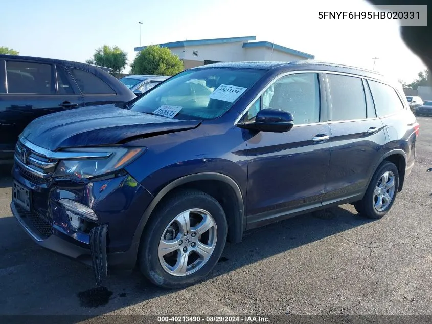 2017 Honda Pilot Touring VIN: 5FNYF6H95HB020331 Lot: 40213490