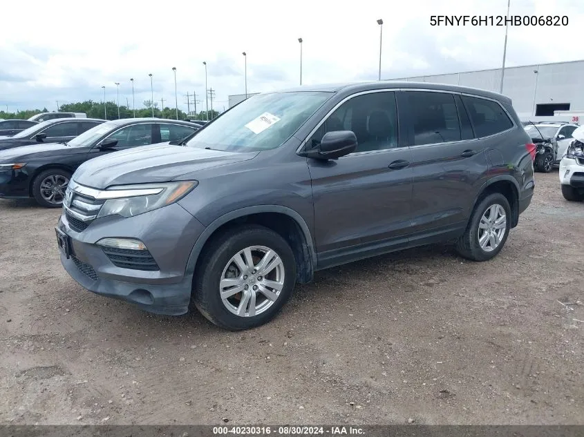 2017 Honda Pilot Lx VIN: 5FNYF6H12HB006820 Lot: 40230316