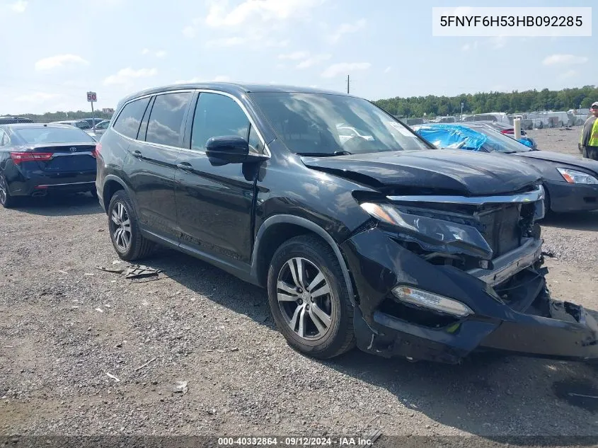 2017 Honda Pilot Ex-L VIN: 5FNYF6H53HB092285 Lot: 40332864