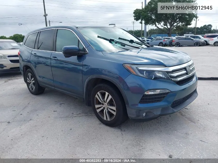 2017 Honda Pilot Exl VIN: 5FNYF5H60HB012945 Lot: 40352283