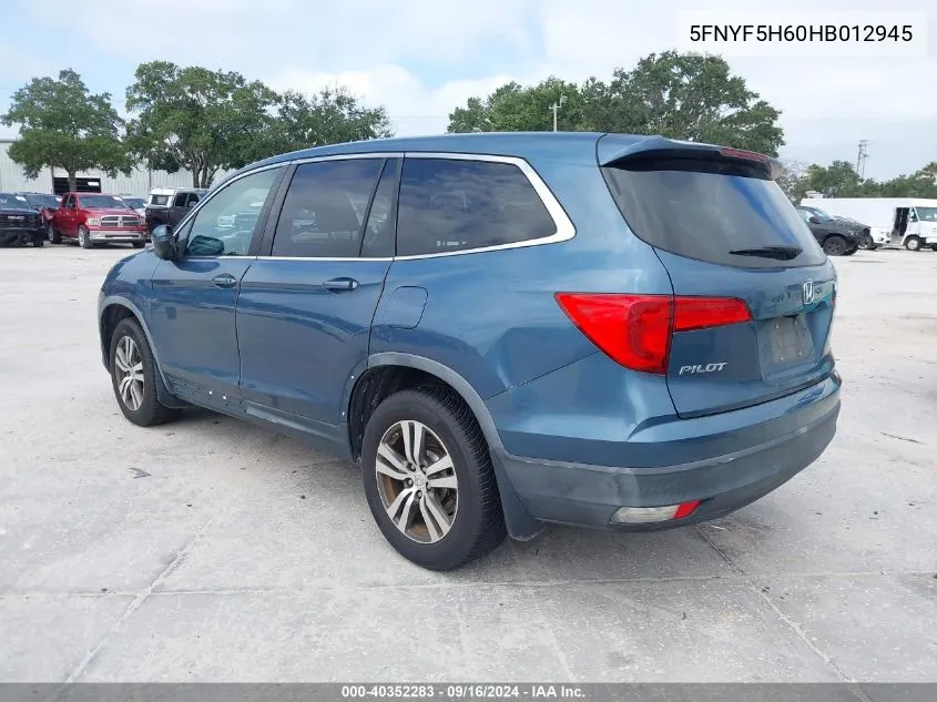 2017 Honda Pilot Exl VIN: 5FNYF5H60HB012945 Lot: 40352283