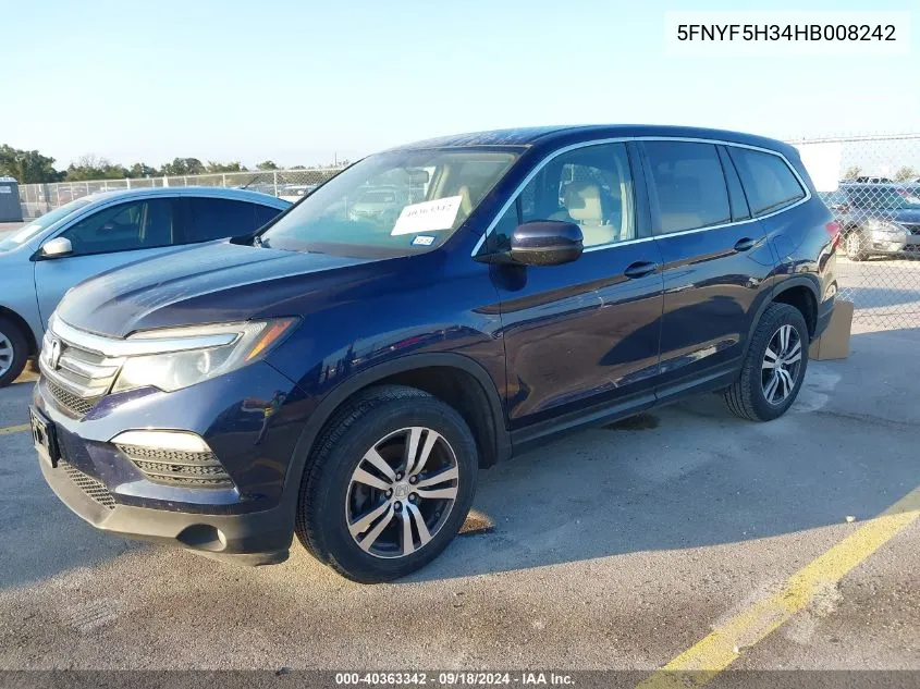 5FNYF5H34HB008242 2017 Honda Pilot Ex