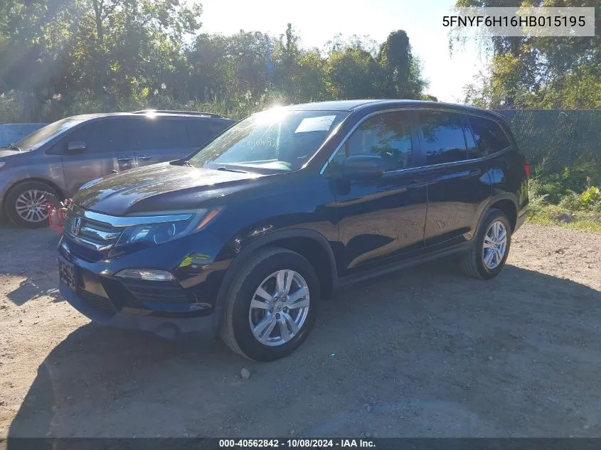 5FNYF6H16HB015195 2017 Honda Pilot Lx