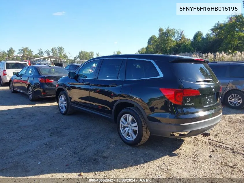 2017 Honda Pilot Lx VIN: 5FNYF6H16HB015195 Lot: 40562842