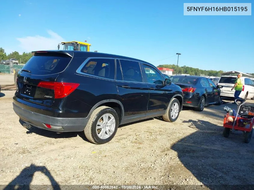 5FNYF6H16HB015195 2017 Honda Pilot Lx