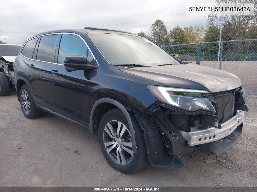 2017 Honda Pilot Ex-L VIN: 5FNYF5H51HB036436 Lot: 40567573