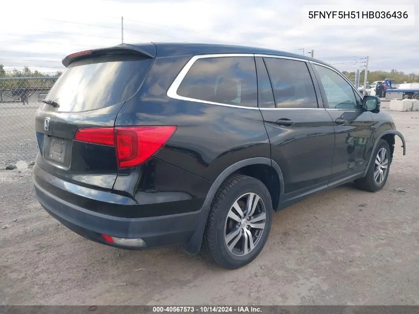 2017 Honda Pilot Ex-L VIN: 5FNYF5H51HB036436 Lot: 40567573