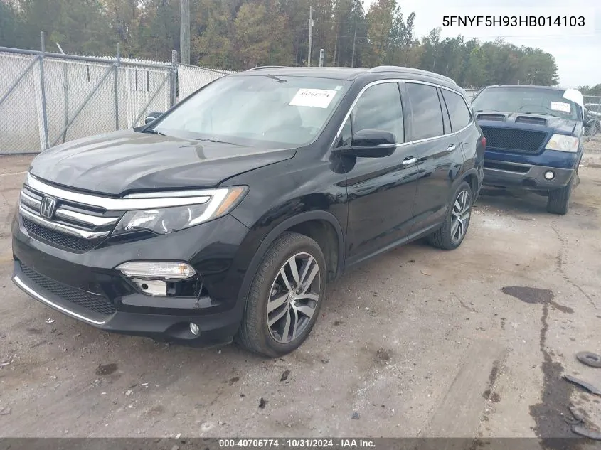 2017 Honda Pilot Touring VIN: 5FNYF5H93HB014103 Lot: 40705774