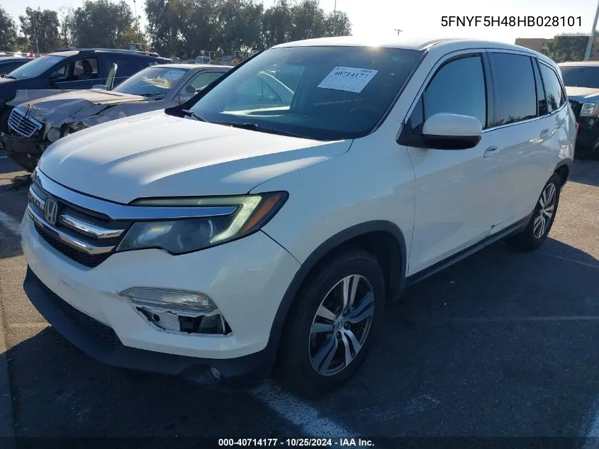 2017 Honda Pilot Ex VIN: 5FNYF5H48HB028101 Lot: 40714177