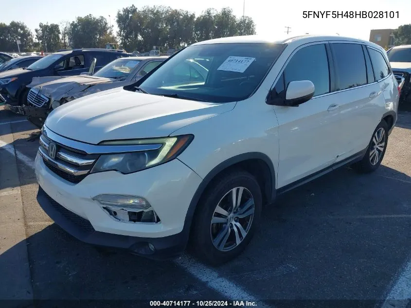 2017 Honda Pilot Ex VIN: 5FNYF5H48HB028101 Lot: 40714177