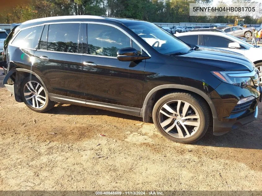 2017 Honda Pilot Elite VIN: 5FNYF6H04HB081705 Lot: 40848609