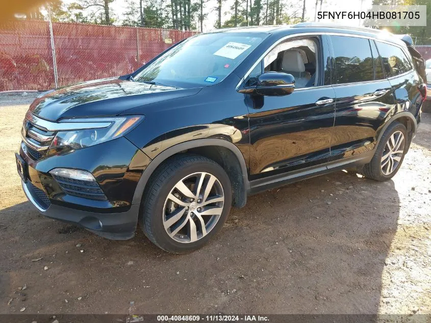 2017 Honda Pilot Elite VIN: 5FNYF6H04HB081705 Lot: 40848609