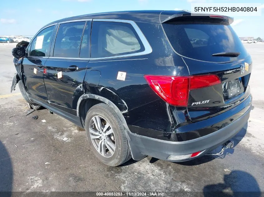 2017 Honda Pilot Ex-L VIN: 5FNYF5H52HB040804 Lot: 40853253