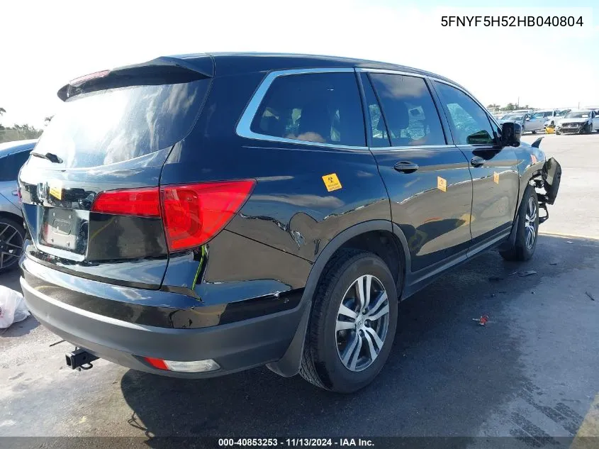 2017 Honda Pilot Ex-L VIN: 5FNYF5H52HB040804 Lot: 40853253