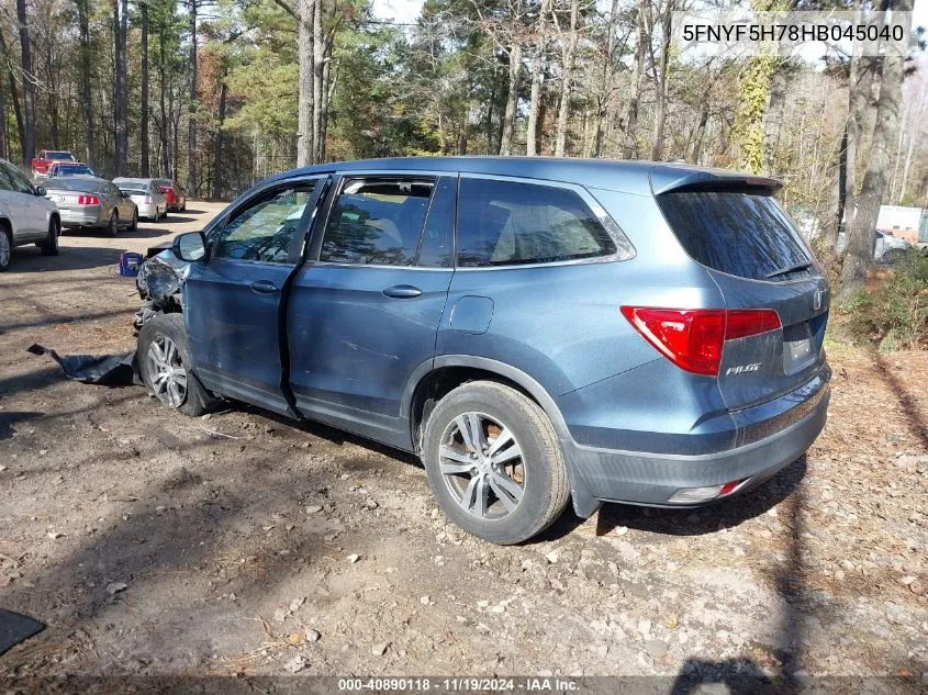 2017 Honda Pilot Ex-L VIN: 5FNYF5H78HB045040 Lot: 40890118