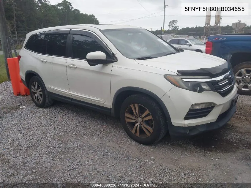 2017 Honda Pilot Ex-L VIN: 5FNYF5H80HB034655 Lot: 40890226