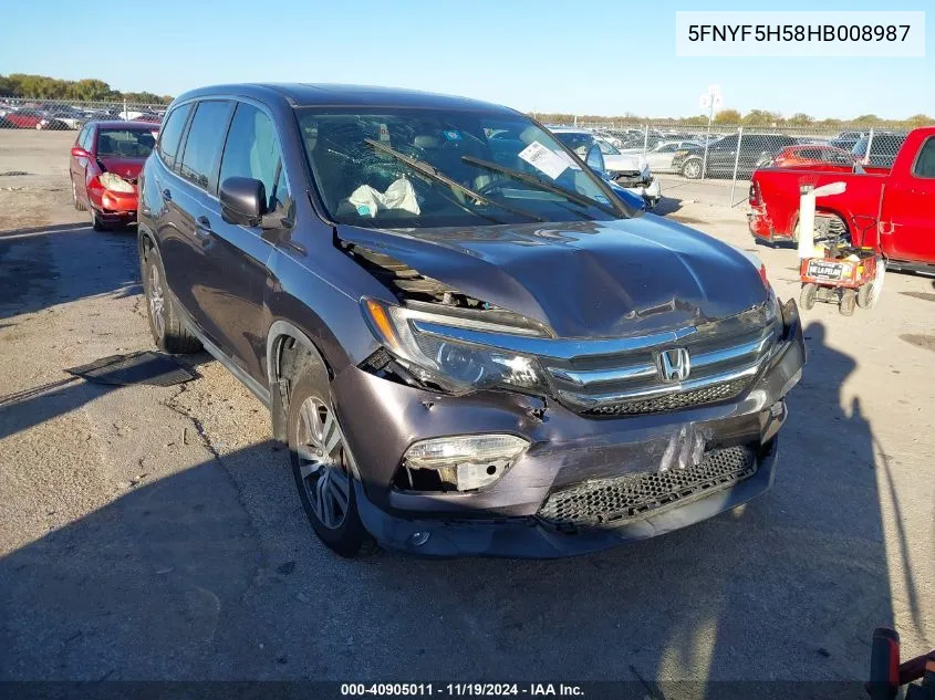 2017 Honda Pilot Ex-L VIN: 5FNYF5H58HB008987 Lot: 40905011